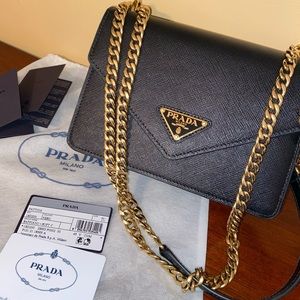 Prada black & gold saffiano crossbody bag
